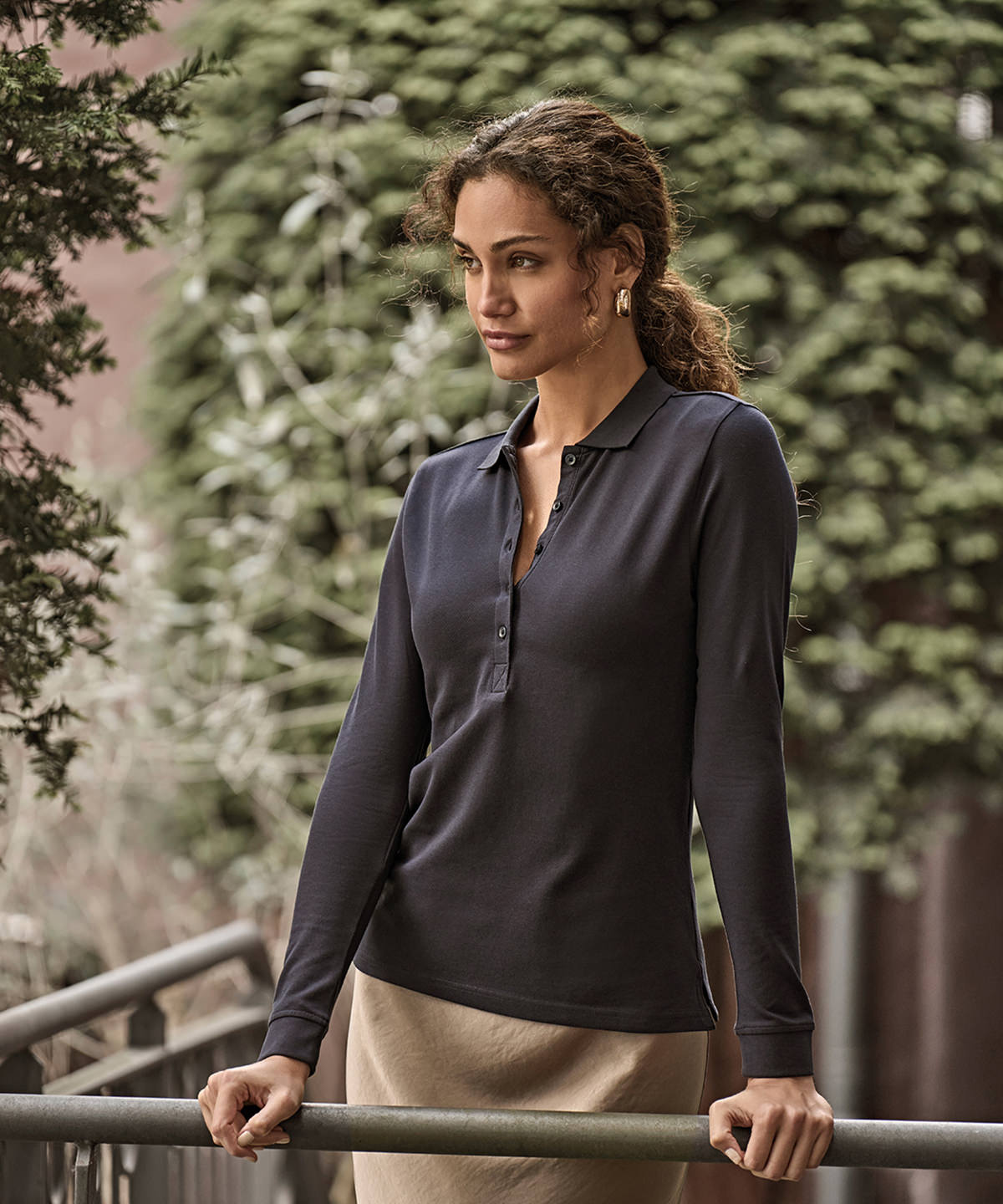 Women's luxury stretch long sleeve polo