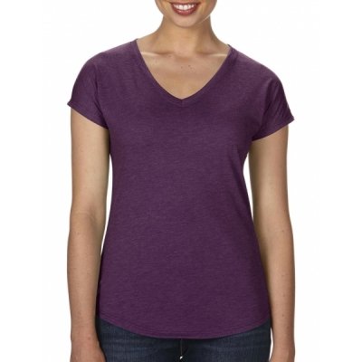 Dames t-shirt V-hals tri-blend heather aubergine